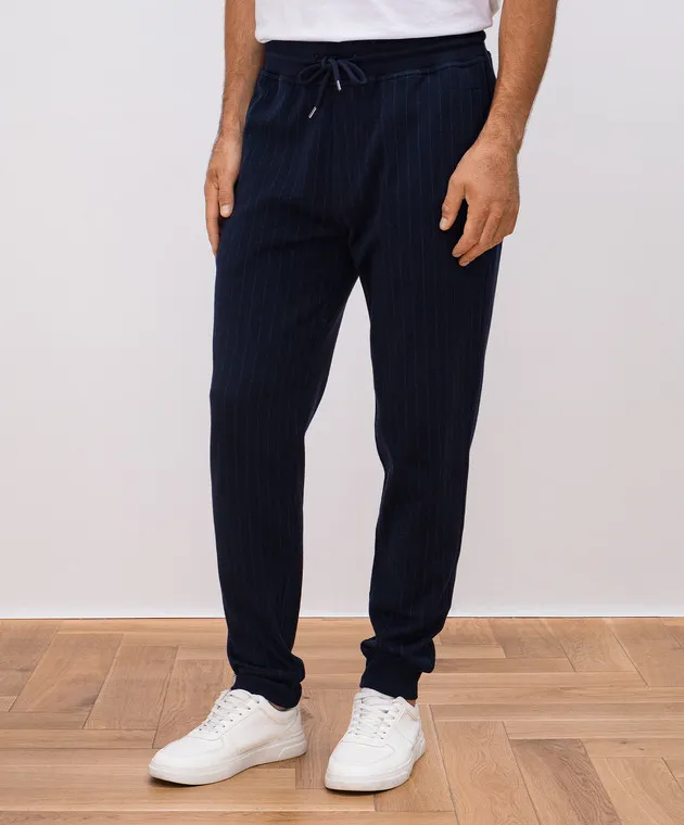 Brunello Cucinelli Blue striped cashmere and silk joggers