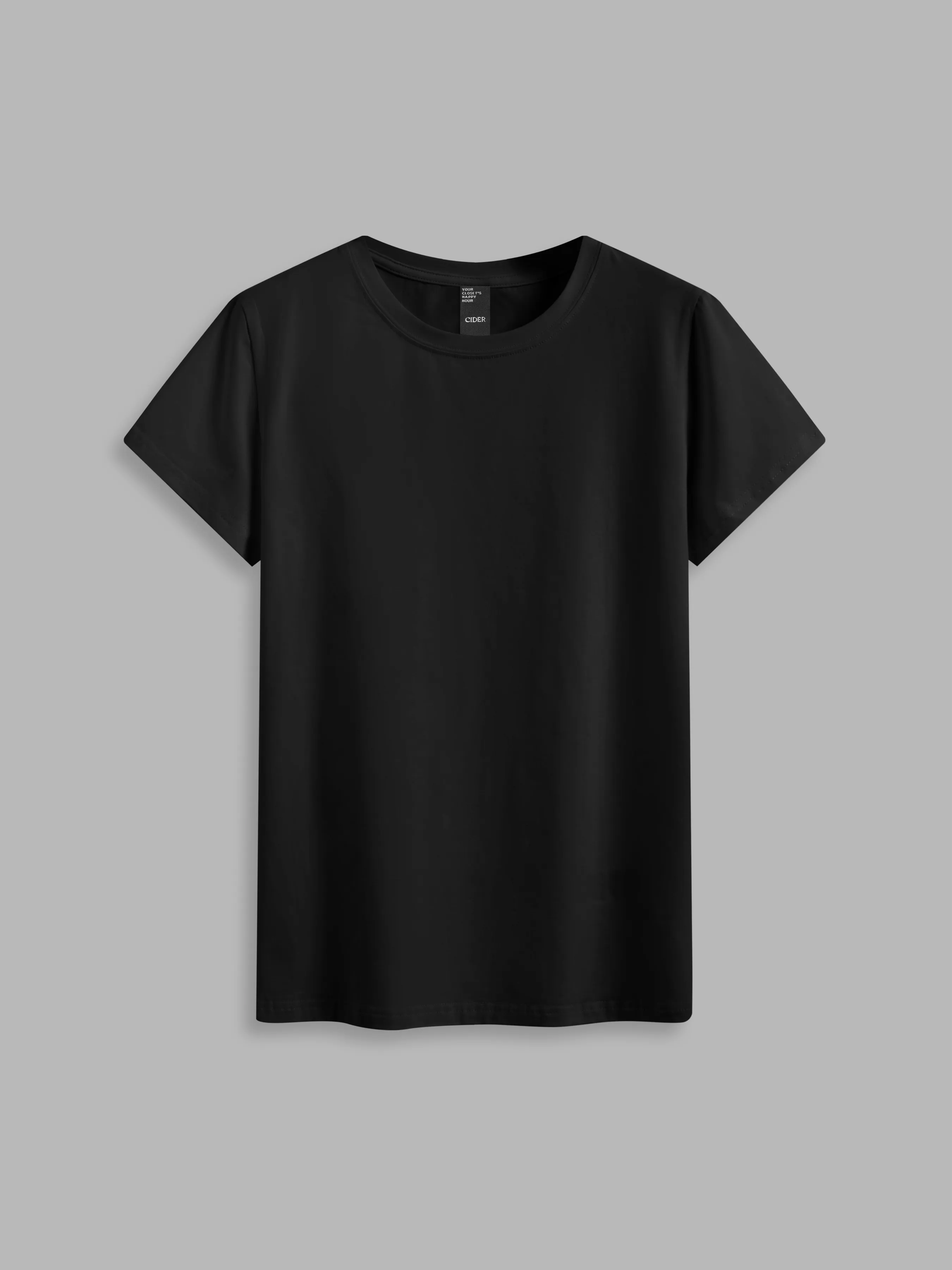 Camiseta de manga corta y cuello redondo de mezcla de algodón en color liso