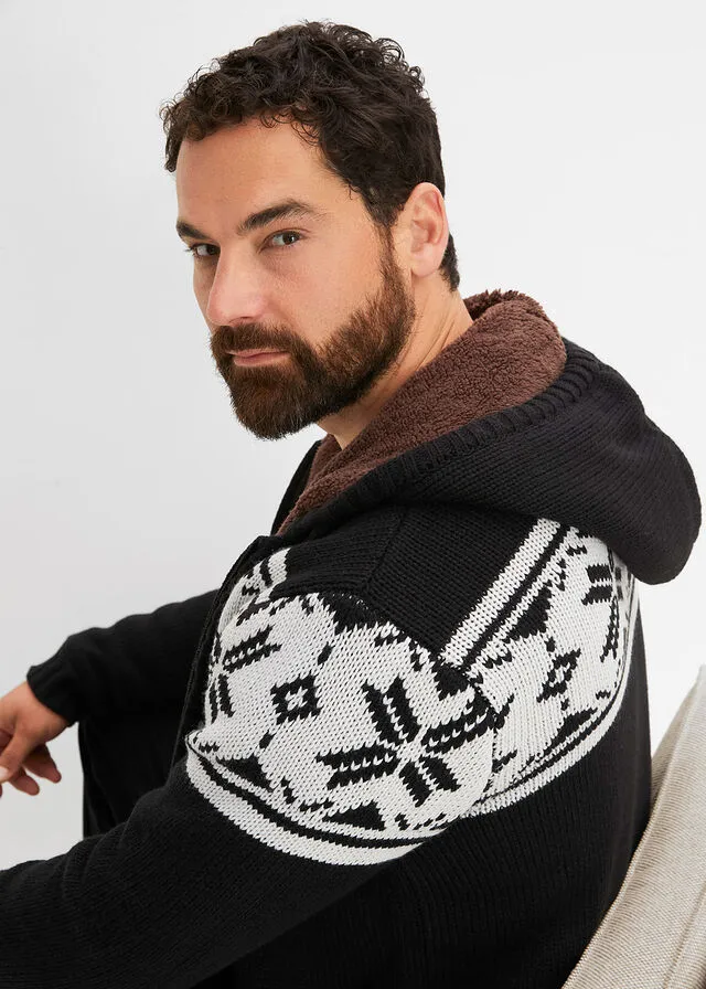 Chaqueta de punto Negro con patrón nórdico