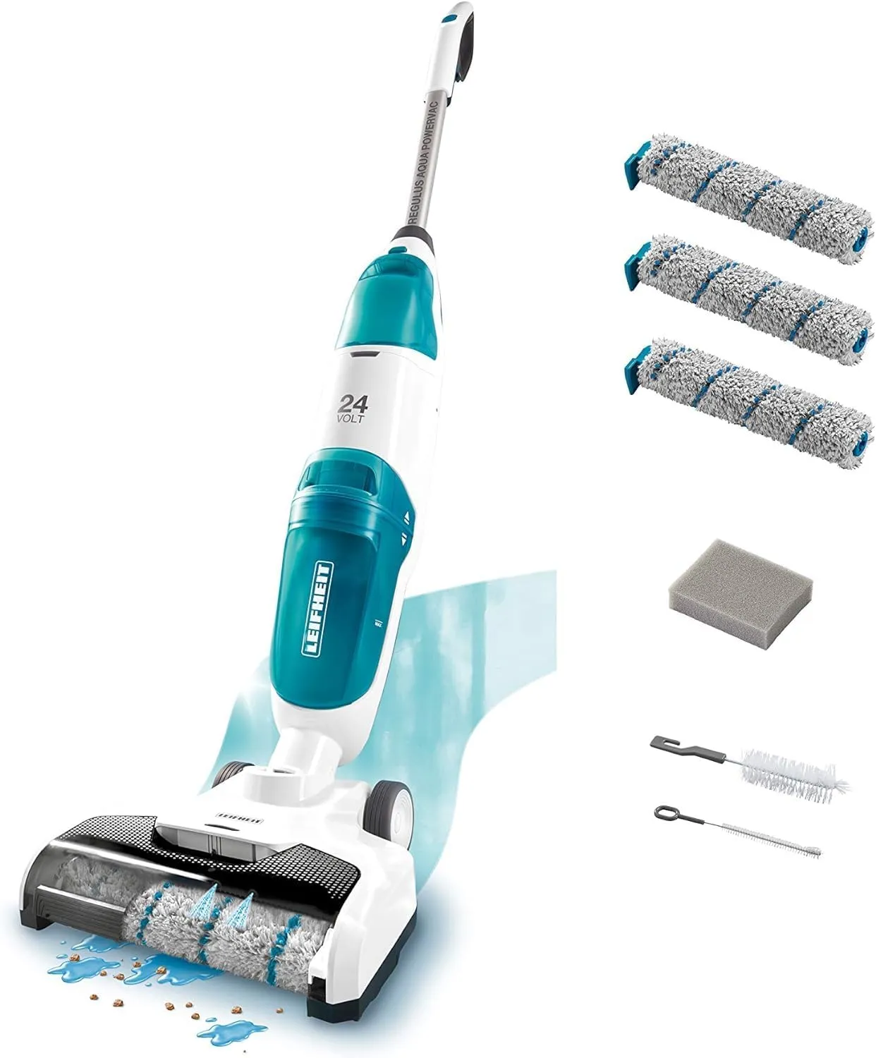 Leifheit Aspiradora limpiasuelos sin cables Regulus Aqua PowerVac, aspirador sin bolsa y con rodillos de limpieza, filtros de es