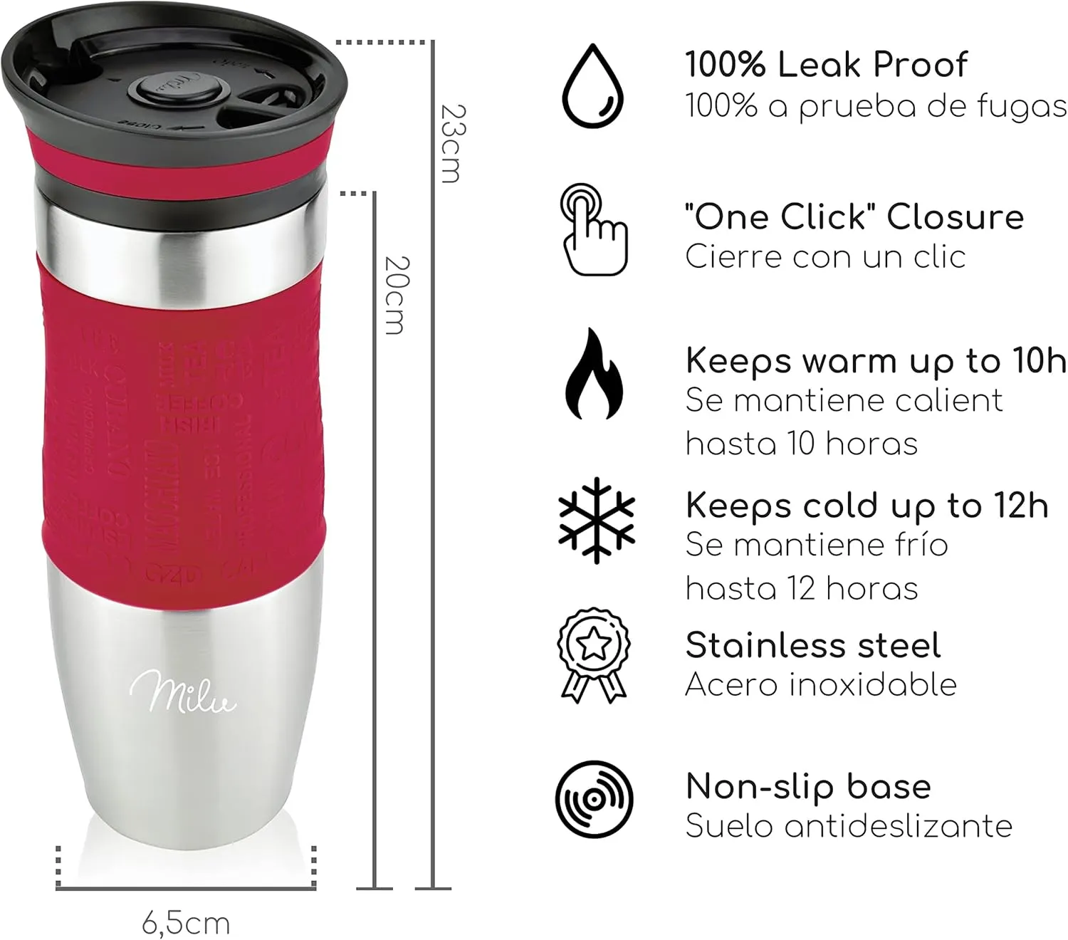 Milu Taza aislante de café y té para llevar 370ml 450ml - 100% a prueba de fugas - Taza de acero inoxidable para beber - vaso de