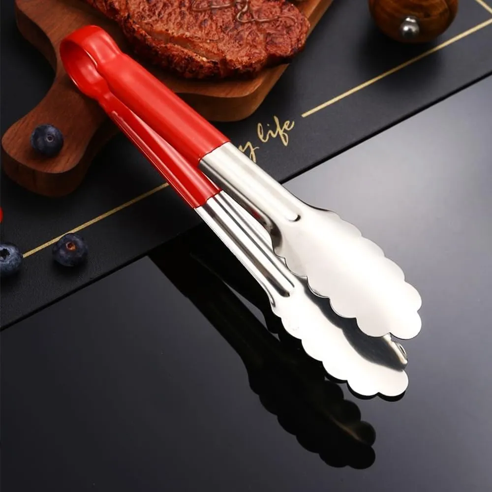Ollimy Pinzas de cocina – Pinzas de cocina multifunción de acero inoxidable para barbacoa, filete, hamburguesas, pasta, postre, 