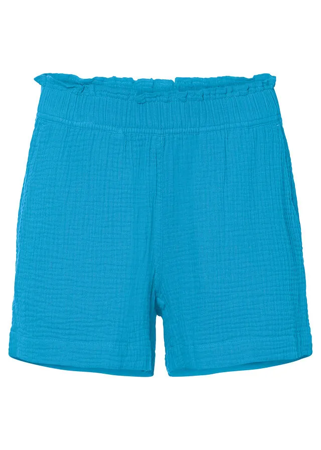 Pantalón corto de muselina de algodón turquesa