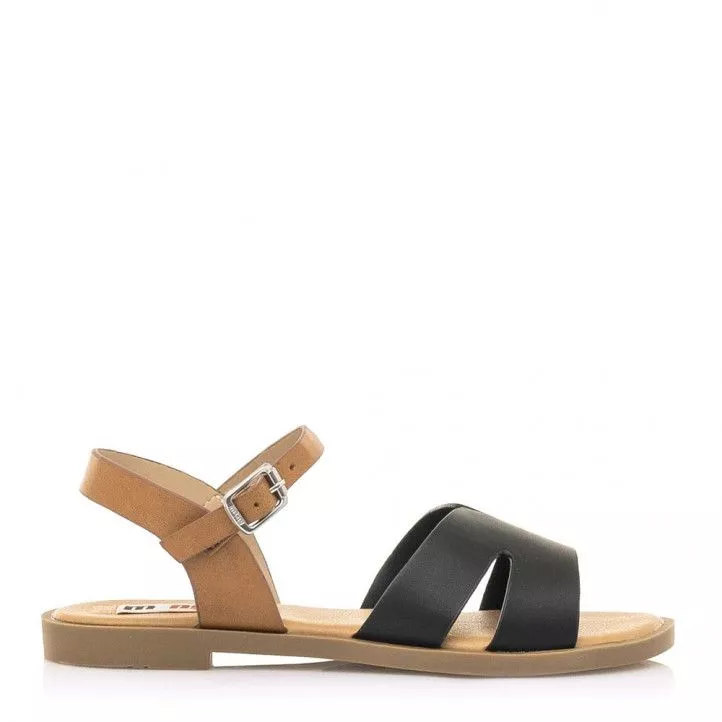 Sandalias planas Mustang de suela de goma en combinaciones negro y color cuero
