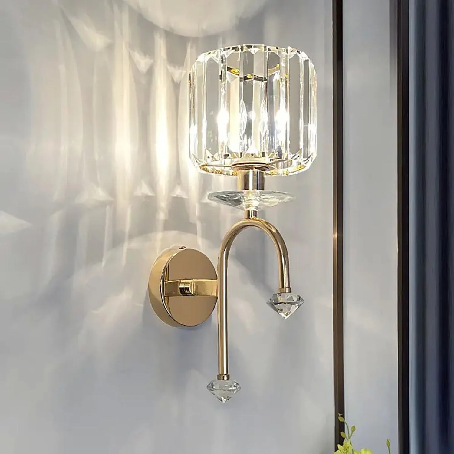 Sxtiger Moderno Aplique Pared Cristal Dorado, E14 Apliques Pared Dormitorio, Aplique Pared Interior, Para Dormitorio Mesita de N