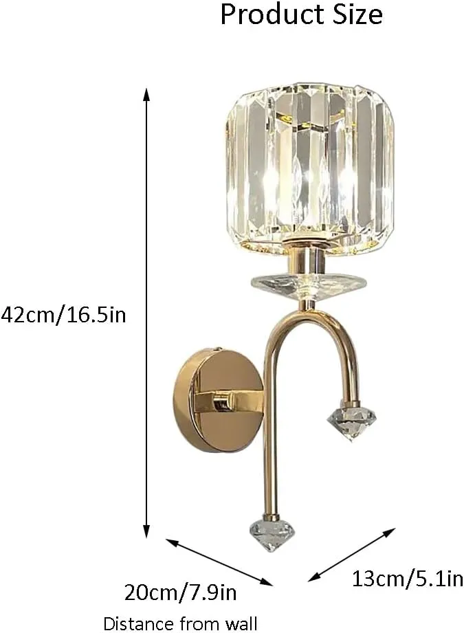 Sxtiger Moderno Aplique Pared Cristal Dorado, E14 Apliques Pared Dormitorio, Aplique Pared Interior, Para Dormitorio Mesita de N